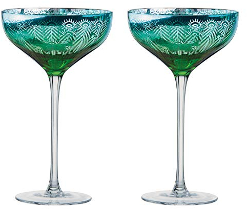 Artland art51186pk2 Pfau Glas Champagner Untertassen, mehrfarbig