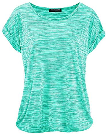 TrendiMax Damen T-Shirt Kurzarm Sommer Shirt Lose Strech Bluse Tops Causal Oberteil Basic Tee, Mint Meliert, M