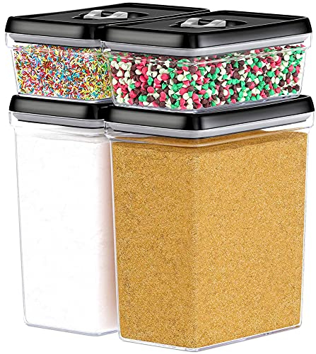 DWËLLZA KITCHEN Große luftdichte Frischhaltedosen – Bulk Food Pantry & Kitchen Vorratsdosen für Zucker, Mehl und Backzubehör – 4 Stück Set, transparenter Kunststoff, BPA-frei, hält frisch und trocken