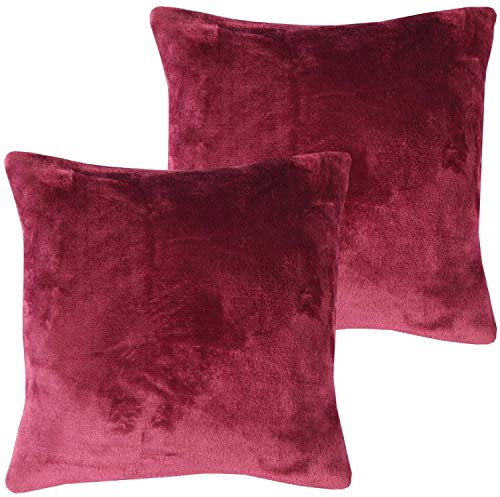 Bestlivings Flauschige Kissenhülle Celina (50 x 50 cm / 2er Pack) - Kuscheliger Bezug mit Reißverschluss Aubergine ideal für Dekokissen und Sofakissen