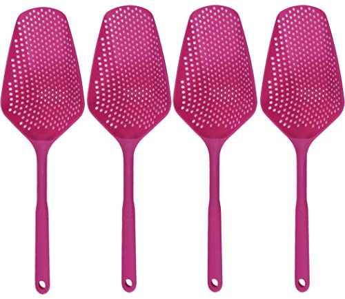 Hoshen Colador de 4 piezas, colador de alimentos, colador largo, cuchara de hielo de plástico, filtro de colador, utilizado para cocinar y hornear productos en la cocina - rosa