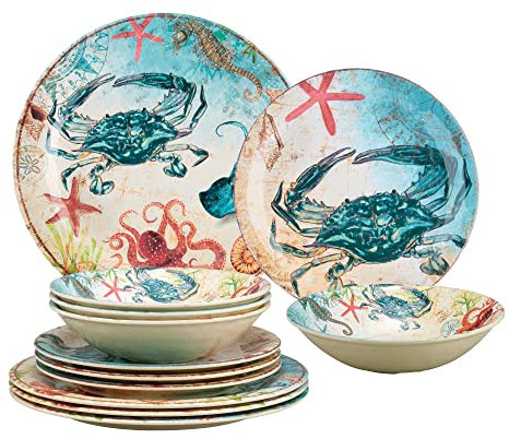 UP ware Melamin-Geschirr-Set, Teller und Schüsseln, Set für 4 Personen, mehrfarbig, 12-teilig