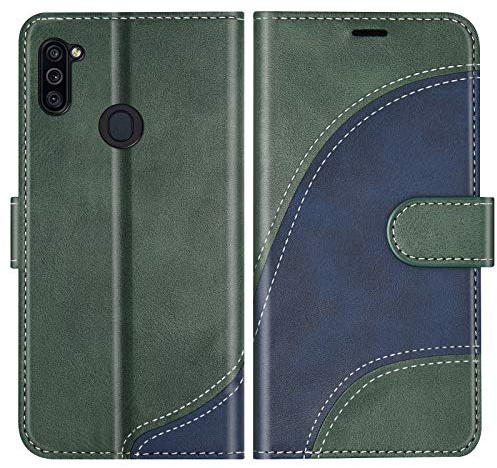 BoxTii Hülle für Galaxy M11, Leder Handyhülle für Samsung Galaxy M11, Ledertasche Klapphülle Schutzhülle mit Kartenfächer und Magnetverschluss, Grün