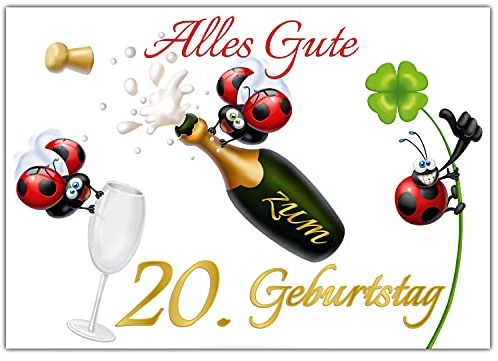 BREITENWERK A4 XXL 20 Geburtstag Karte MARIENKÄFER mit Umschlag - lustige Geburtstagskarte Glückwunschkarte zum 20. Geburtstag für Frau & Mann