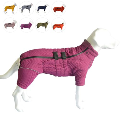 Warm Dog Coat Double Layers Dog Vest, 4 Legs Covered Windproof Waterproof Reflective, Purple L, S, M