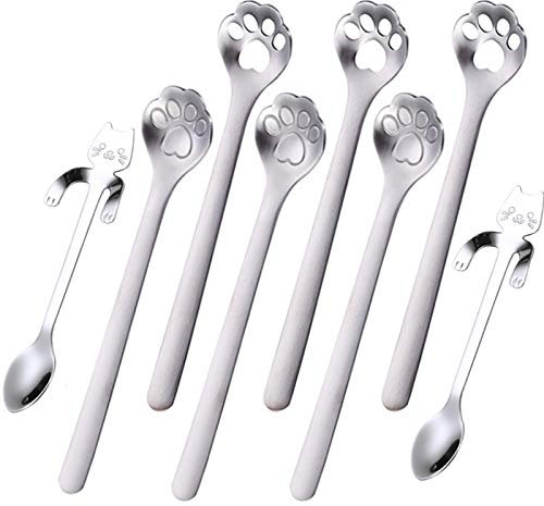 PBIEHSR cucchiaino da caffè gatto in acciaio inossidabile, cucchiaio da dessert cucchiaio da tè design appeso gattini, per Caffè, Dessert, Bibite, Miscelazione (d'argento)