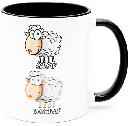 Schaf Unschaf Kaffee Tasse Tee Becher Geschenk Deko Schäfer Zubehör Arbeit Büro Spruch Lustig Arbeitskollege Arbeitskollegin Landwirt Ironisch Wortspiel Zweideutig Schäfchen Tier Keramik 330 ml
