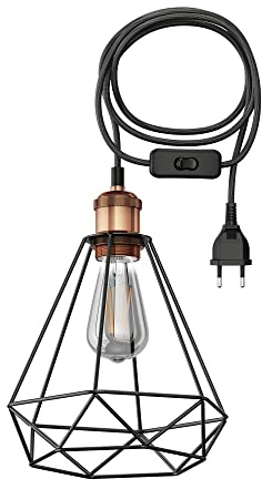 ledscom.de 3 m Textilkabel RETRA, Vintage, Stecker, Schalter, bronze, Käfig-Schirm + LED Lampe 240lm, extra-warmweiß