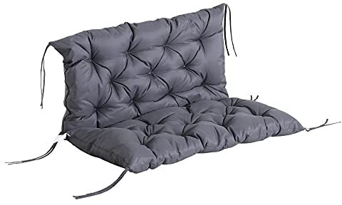 Outsunny Cojín para Banco con Respaldo 100x98x8 cm Colchón de Banco de 2 Plazas con 6 Cordones de Fijación para Jardín Terraza Balcón Exterior Gris