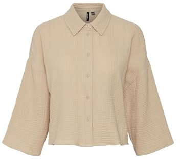 VERO MODA Women's Vmnatali Crop Shirt WVN Noos Top, Irish Cream, M