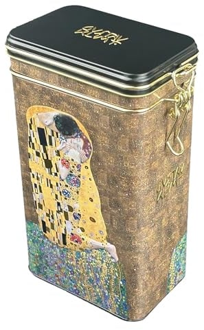 Vorratsdose FridolinEdition - Kaffeedose, Teedose - geprägt und aufwendig lackiert - Künstler: Gustav Klimt Motiv: Der Kuss - Maße: (B/H/T) ca. 11 × 18 × 7,4 cm Volumen ca. 1,5L