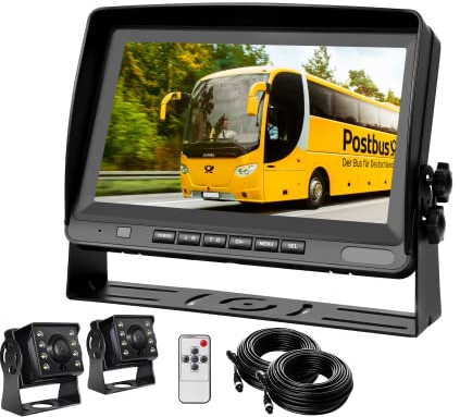 CAMECHO 8 pollici AHD 1080P Kit Telecamera posteriore di Retromarcia Auto con 2* IP69 Impermeabile Telecamera Posteriore Visione notturna+2 * 20m Cavo per Camion Autobus RV Rimorchio Escavatore