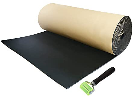 sourcing map 0.6㎡ 10mm Tapis d'isolant Phonique Voiture Isolation Thermique Capot Moteur Porte Coffre avec Outil Rouleau 10mmx60x100cm