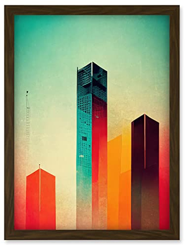 Tower Block Skyscrapers Minimalist Skyline Graphic Design Artwork Framed Wall Art Print A4