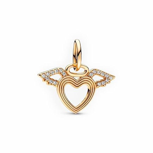 Annmors 925 Sterling Silver Festival Charm Heart & Angel Wings Charm for European Xmas Bracelets & Necklace Anniversary Christmas Gifts for Family/Lover/Friends/Children