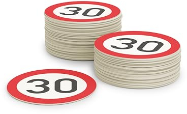 Bierdeckel Pappe zum 30. Geburtstag (50 Stück) Verkehrsschild Gläser Untersetzer (⌀10cm) für Frauen und Männer
