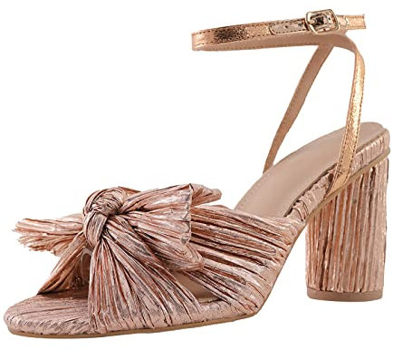 Donna Estate Tacco Spesso, Tacco Alto Bow Crossborder Large Size Sandali Scarpe Donna 42, oro rosa, 39 EU