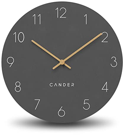 Cander Berlin MNU 2630 A Wanduhr lautlos ohne Ticken 30 cm analog Wohnzimmer Küche modern Vintage grau Holzzeiger