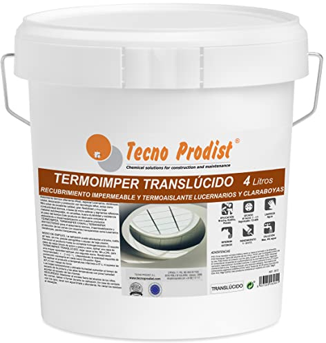 Tecno Prodist TERMOIMPER TRANSLUCIDE (4 litres) Imperméabilisation translucide élastique, isolation thermique et réfléchissante, pour lucarnes, lucarnes, idéale pour le verre, la fibre de verre