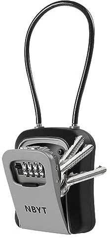 NBYT Portable Combination Lock Box, Waterproof Key Safe Storage with Steel Cable Rope
