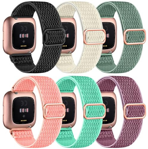 Zspoly 6 Pack Nylon Armband kompatibel mit Fitbit Versa 2/Versa/Versa Lite/Versa SE Band,weich dehnbar verstellbar und stilvoll Ersatz Armbandr Geeignet für Männer und Frauen.
