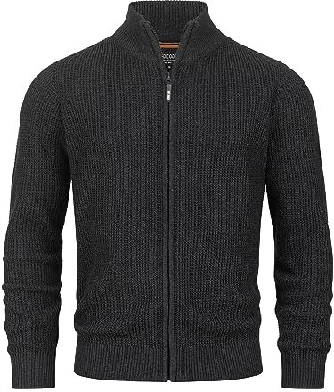 Indicode Herren INLayton Strickjacke mit Stehkragen und Reißverschluss | Cardigan Feinstrickjacke für Männer Raven, M