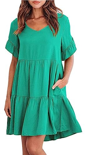 Cocila Vestito Donna Viola Elegante Vestiti Primaverili Premaman Vestito Donna Elegante Cerimonia Giorno Abito con Farfalle Donna Abito Cerimonia Donna Curvy Eleganti (Green, XXL)