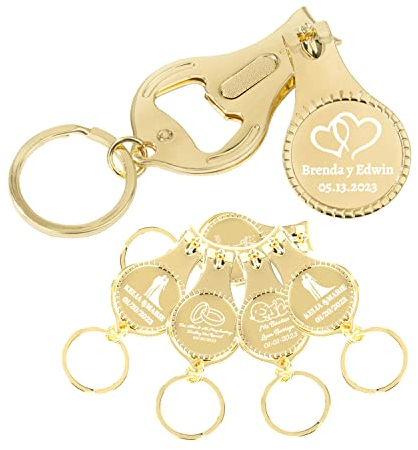 Matchore Party 100 llaveros personalizados con abrebotellas de oro, cortaúñas, versátil y duradero, recuerdos de fiesta personalizados privados, boda, cervecería, Navidad, logotipo grabado, MPBO0204G