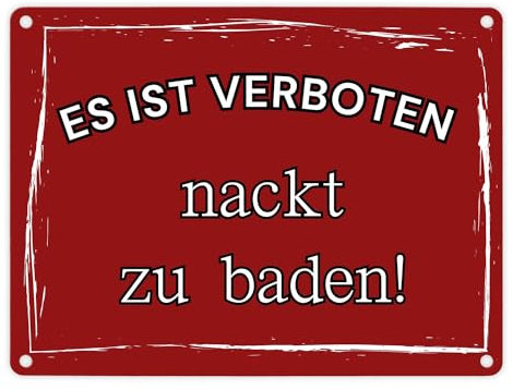 Es ist verboten nackt zu baden Metallschild in 15x20 cm ein Warnschild für den Pool Metallschild in 15x20 cm mit Spruch Motiv Schild Blechschild Aluminiumblech