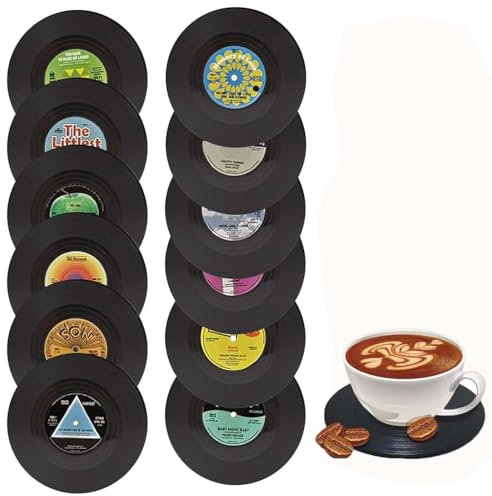 12 Pièces sous-Verres en Vinyle Enregistrement CD Rétro, CD sous-Verres Rétro pour Boissons, Dessous de Verre Rétro pour Disque de CD, pour Boissons Froides Chaudes