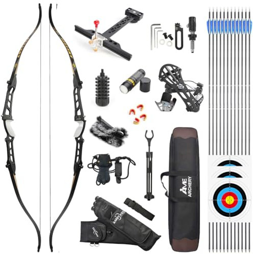 SHARROW Bogenschießen Recurve Bogen und Pfeile Set 66/68/70 Zoll Erwachsene Wettbewerb Bogen 14-40lbs Sportbogen Langbogen für Jugend Erwachsene Outdoor Schießen(18lbs/66,Schwarz 1)