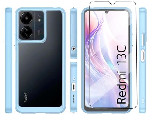 Cover with 1 Pack Tempered Glass for Xiaomi Redmi 13C 4G Case Screen Protector Phone Case for Xiaomi Redmi 13C 4G,Soft TPU Slim Fit Shockproof Anti-Scratch Cover-Navy