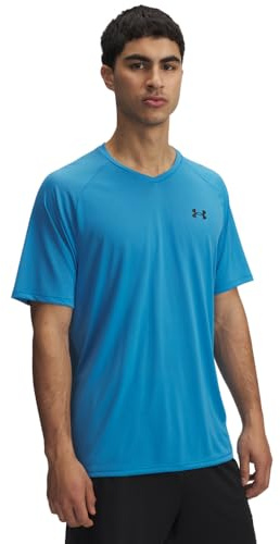 Under Armour Mens Tech 2.0 V-Neck Short-Sleeve T-Shirt, (455) Ether Blue / / Black, Large