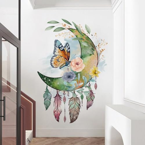 Wandtattoo Schmetterlinge Traumfänger Farbige Feder - Wandaufkleber Peeling und Kleben für Mädchenzimmer Schlafzimmer Wanddeko 0319