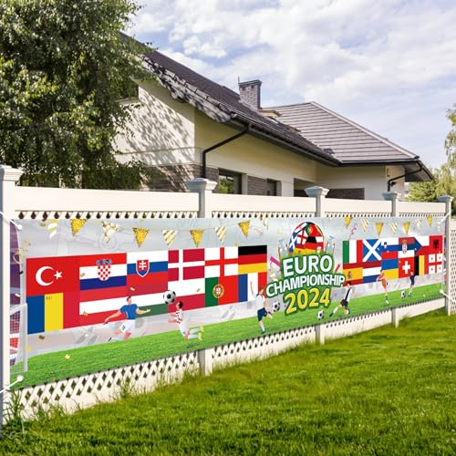 AhfuLife Euro Championship 2024 Banner 330 * 60 cm, Extra Große Europameisterschaft Fußball 2024 Banner für EM Dekoration 2024 Deutschland Fanartikel Fußball Party Garten Haus Bar Dekoration