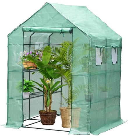 ISOISL Gewächshaus mit 135 g PE-Folie Foliengewächshaus 195x143x143CM Stahlrohr 16 mm Durchmesser, aufrollbare Tür, Tomatenhaus begehbares Treibhaus, Pflanzenhaus für Garten, Grün