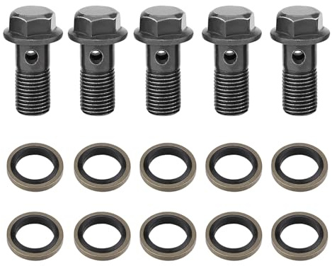 JOROBURO 5 Pièces Rondelles de Vis Banjo de Moto, M10 1,25 M10 X 1,0 Mm Vis Banjo Raccords de Conduite de Frein Adaptateur Accessoires pour Maître-Cylindre D'étrier de Frein(M10×1.25mm)