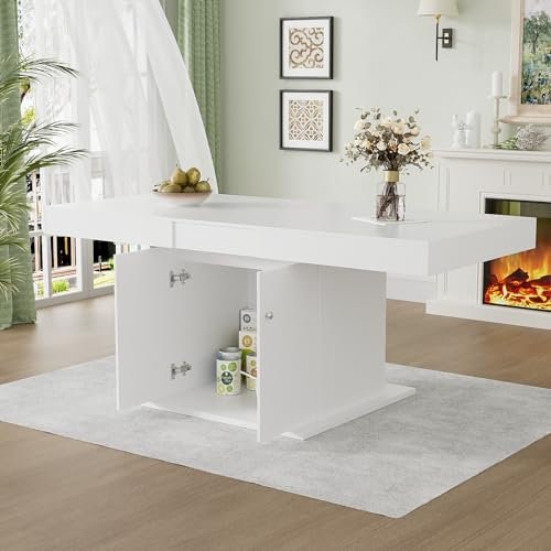 NIUAWASA Ausziehbarer Esstisch, L140/180*W80*H76cm Esstisch mit Stauraum, Rechteckiger Esstisch, Kaffee-Freizeittisch, Platzsparender Multifunktionaler Esstisch, Automatischer Teleskoptisch (Weiß)