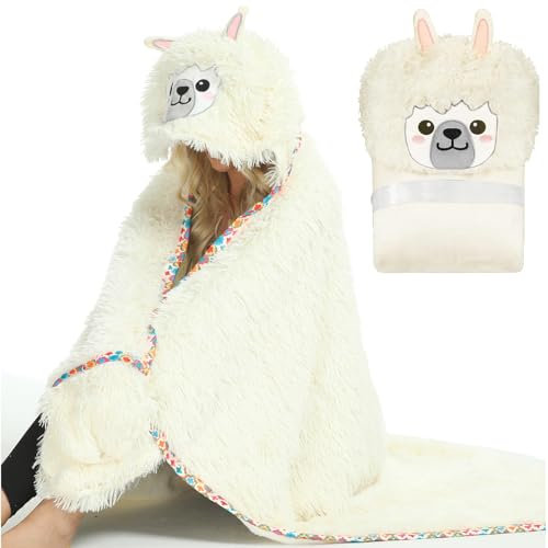 Plüsch Weiße Lama Alpaka Geschenk für Frauen Tragbare Decke Lama Alpaka Geschenke,Tragbar, Sofadecke, Geschenk für Frauen,Tragbare Decke warm Wearable Blanket als TV Decke,150 * 130cm