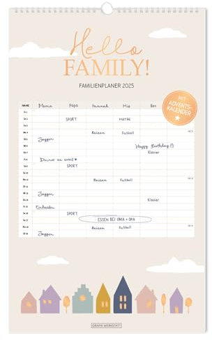 Hello Family - Familienplaner 2025 - Grafik Werkstatt - Wochenkalender mit 6 Spalten zum Eintragen - 29 cm x 48 cm