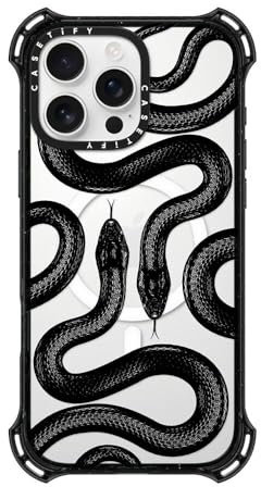 CASETiFY Bounce iPhone 16 Pro Max Case [Shockproof / 21.3ft. 6X Military Grade Drop Protection/Compatible with Magsafe] - Black Kingsnake - Clear Black