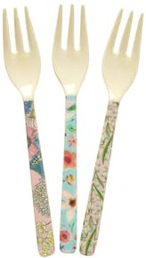 Rice Cake Fork Melamine Fork Flower Prints Set of 6