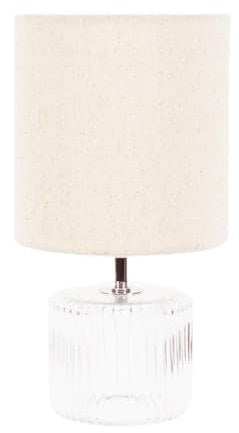 ValueLights | Clear Glass Base Table Lamp with Natural Fabric Drum Lampshade Living Room Bedside Light | Table Lamps, Home Décor & Improvement Essential