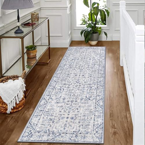 SHACOS Teppich Läufer rutschfest 60x180 cm, Blau, Teppichläufer Flur Boho Flurläufer Waschbar, Küchenteppich, Teppich Läufer für Küche, Flur, Wohnzimmer, Schlafzimmer