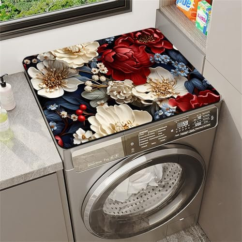 Highdi Tappetino Antiscivolo Lavabile, Stampa Pastorale retrò Copri Lavatrice Coperchio Antipolver per Lavatrice Asciugatrice Tappetino Antiscivolo per Copertura Protezione (Multicolore 2,50x60cm)