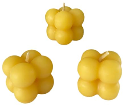 Bienenwachskerzen Bubble Kerzen 3er-Set 3 cm Würfel, Geschenk für Frauen — drei handgegossene Würfel aus je acht Kugeln, Made in Germany