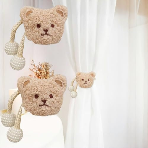 Alzapaños Cortinas 2 Piezas de Lazos para Cortinas con Dibujos de Osos Rizados, Alzapaños para Cortinas Adecuados para Decoración de Cortinas en Habitaciones Infantiles Abrazaderas Cortinas