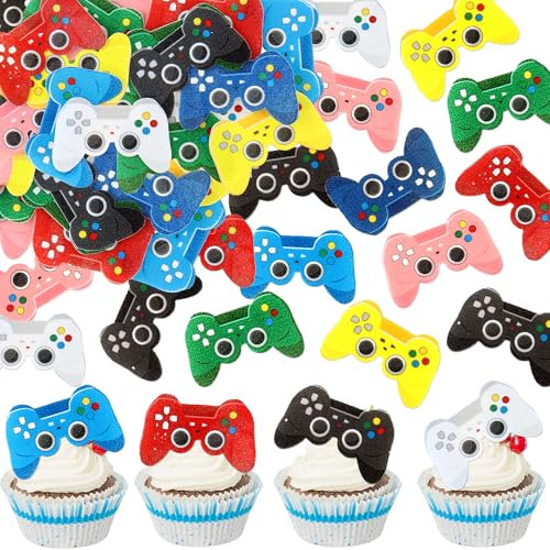 Blumomon 40 Stück Essbare Kuchen Dekoration Videospiel Kuchen aufsatz Gaming Dekoration Level Up Videospiel Cupcake topper