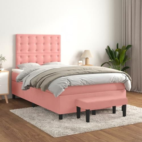 qohoio Boxspringbett mit Matratze Bettrahmen Boxspringbett Mit Matratze Bett Boxspringbett Rosa 120x200 cm Samt