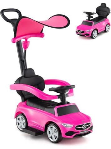SOARS Macchina Cavalcabile per Bambini con Licenza Mercedes-Benz 3 in 1, Capote Regolabile, Guida Realistica con Volante e Clacson, Capacità di Carico 25 KG, per Bambine e Bambini 1-3 Anni (Rosa)